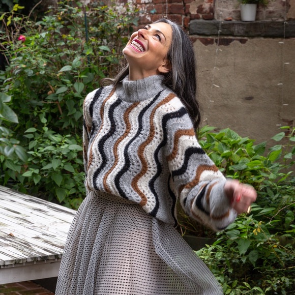 Eleven Six Olivia Wavy Stripe Alpaca Blend Mock Neck Sweater - Picture 1 of 11